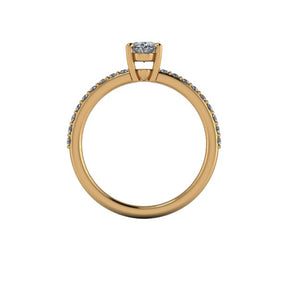 Bague solitaire diamant ovale avec pavage or jaune (AL002O)