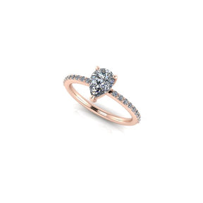 Bague solitaire diamant poire avec pavage or rose (AL002P)