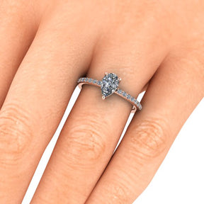 Bague solitaire diamant poire avec pavage or rose (AL002P)