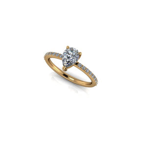 Bague solitaire diamant poire avec pavage or jaune (AL002P)