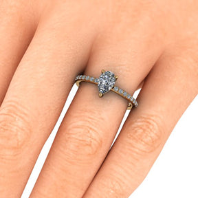 Bague solitaire diamant poire avec pavage or jaune (AL002P)