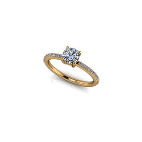 Bague solitaire diamant rond avec pavage or jaune (AL012R)