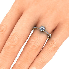 Bague solitaire diamant rond avec pavage or jaune (AL012R)