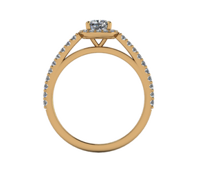 Bague solitaire diamant coussin avec entourage et pavage or jaune (AL003C)
