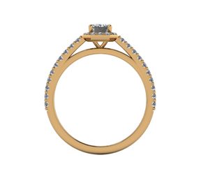 Bague solitaire diamant émeraude avec entourage et pavage or jaune (AL003E)