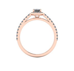 Bague solitaire diamant émeraude avec entourage et pavage or rose (AL003E)