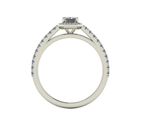 Bague solitaire diamant émeraude avec entourage et pavage or blanc (AL003E)