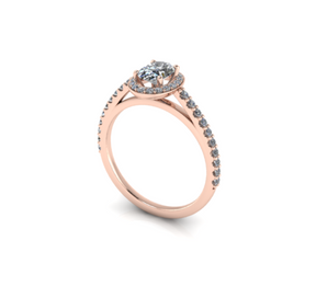Bague solitaire diamant ovale avec entourage et pavage or rose (AL003O)