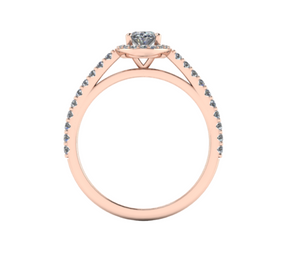 Bague solitaire diamant ovale avec entourage et pavage or rose (AL003O)