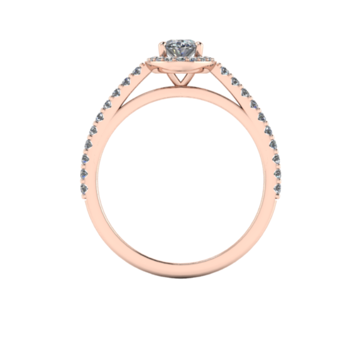 Bague solitaire diamant ovale avec entourage et pavage or rose (AL003O)