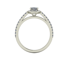 Bague solitaire diamant ovale avec entourage et pavage or blanc (AL003O)