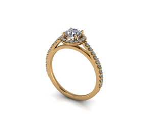 Bague solitaire diamant rond avec entourage et pavage or jaune (AL003R)