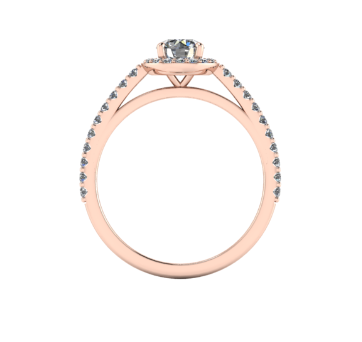Bague solitaire diamant rond avec entourage et pavage or rose (AL003R)