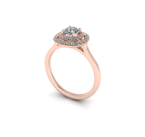 Bague solitaire diamant coussin à double entourage or rose (AL005C)
