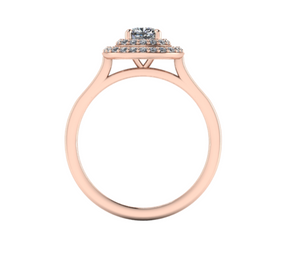 Bague solitaire diamant coussin à double entourage or rose (AL005C)
