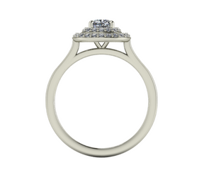 Bague solitaire diamant coussin à double entourage or blanc (AL005C)