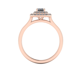 Bague solitaire diamant émeraude à double entourage or rose (AL005E)