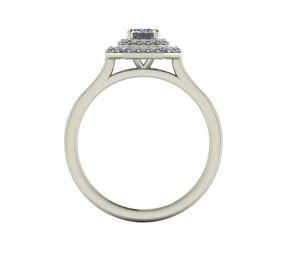 Bague solitaire diamant émeraude à double entourage or blanc (AL005E)