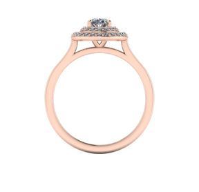 Bague solitaire diamant ovale à double entourage or rose (AL005O)