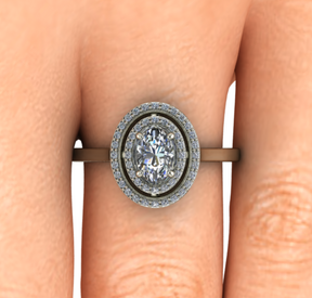 Bague solitaire diamant ovale à double entourage or blanc (AL005O)