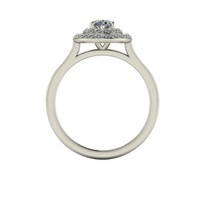 Bague solitaire diamant ovale à double entourage or blanc (AL005O)