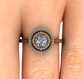 Bague solitaire diamant ovale à double entourage or jaune (AL005O)