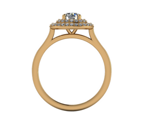 Bague solitaire diamant ovale à double entourage or jaune (AL005O)