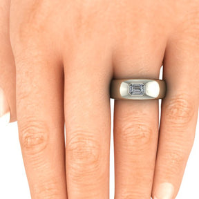 Bague serti clos diamant émeraude type jonc or blanc (AL006E)