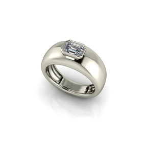 Bague serti clos diamant émeraude type jonc or blanc (AL006E)