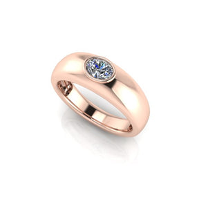Bague serti clos diamant ovale type jonc or rose (AL006O)