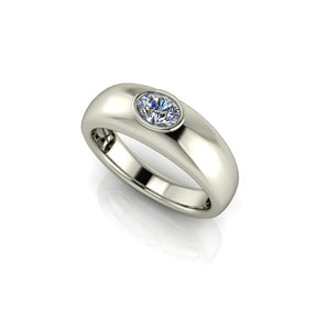 Bague serti clos diamant ovale type jonc or blanc (AL006O)