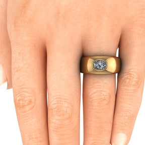 Bague serti clos diamant ovale type jonc or jaune (AL006O)