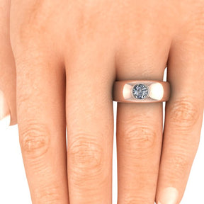 Bague serti clos diamant rond type jonc or rose (AL006R)