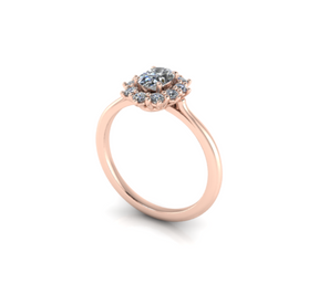 Bague à entourage type marguerite diamant ovale or rose (AL007O)