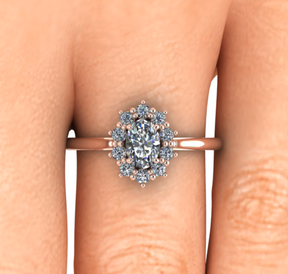 Bague à entourage type marguerite diamant ovale or rose (AL007O)