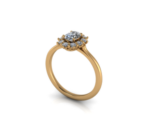 Bague à entourage type marguerite diamant ovale or jaune (AL007O)