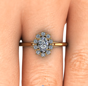 Bague à entourage type marguerite diamant ovale or jaune (AL007O)