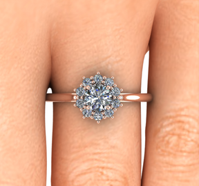 Bague à entourage type marguerite diamant rond or rose (AL007R)