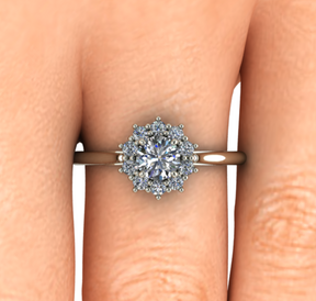 Bague à entourage type marguerite diamant rond or blanc (AL007R)