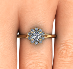 Bague à entourage type marguerite diamant rond or jaune (AL007R)