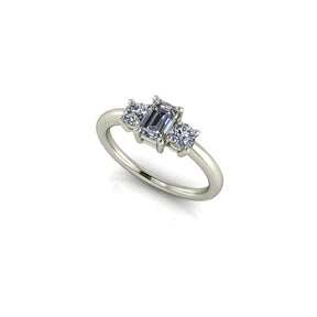 Bague trilogie serti griffe diamant émeraude or blanc (AL008E)