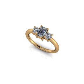 Bague trilogie serti griffe diamant émeraude or jaune (AL008E)