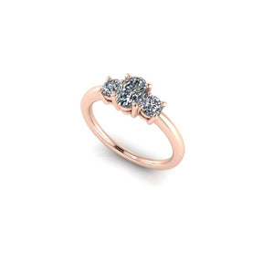 Bague trilogie serti griffe diamant ovale or rose (AL008O)