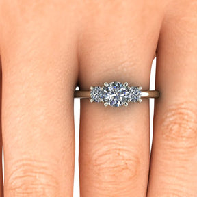 Bague trilogie serti griffe diamant rond or blanc (AL008R)
