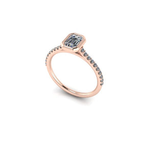 Bague solitaire serti clos diamant émeraude avec pavage or rose (AL009E)