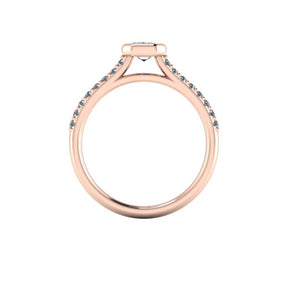Bague solitaire serti clos diamant émeraude avec pavage or rose (AL009E)
