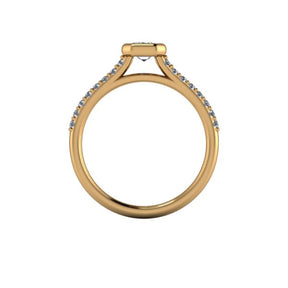 Bague solitaire serti clos diamant émeraude avec pavage or jaune (AL009E)