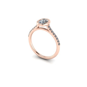 Bague solitaire serti clos diamant ovale avec pavage or rose (AL009O)