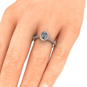 Bague solitaire serti clos diamant ovale avec pavage or rose (AL009O)