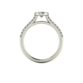 Bague solitaire serti clos diamant ovale avec pavage or blanc (AL009O)